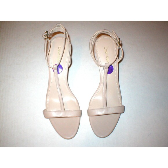 New Womens 8.5 Calvin Klein Lola Heels Shoes Tan Khaki Sandal Open toe Leather - Picture 1 of 5